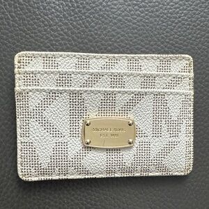 Michael Kors Cream Card Holder with Gold Logo